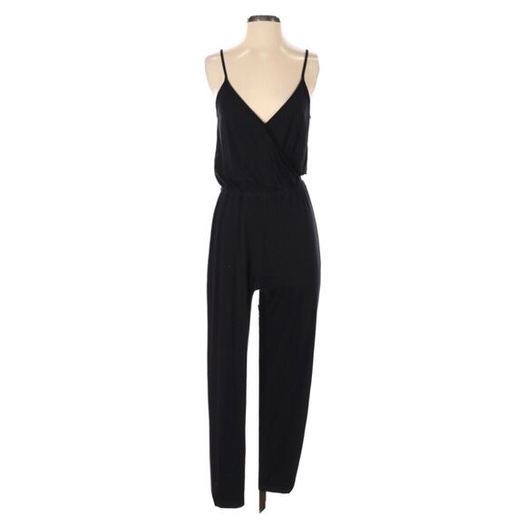 Topshop Womens Plunging V-Neck Spaghetti Strap Black Pants Jumpsuit Stretch Sz 6 - Picture 2 of 9